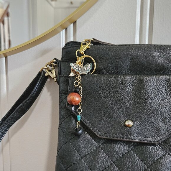 Handmade Earthy Keychain with Natural Stone Beads, Butterfly Accent - Picture 5 of 6